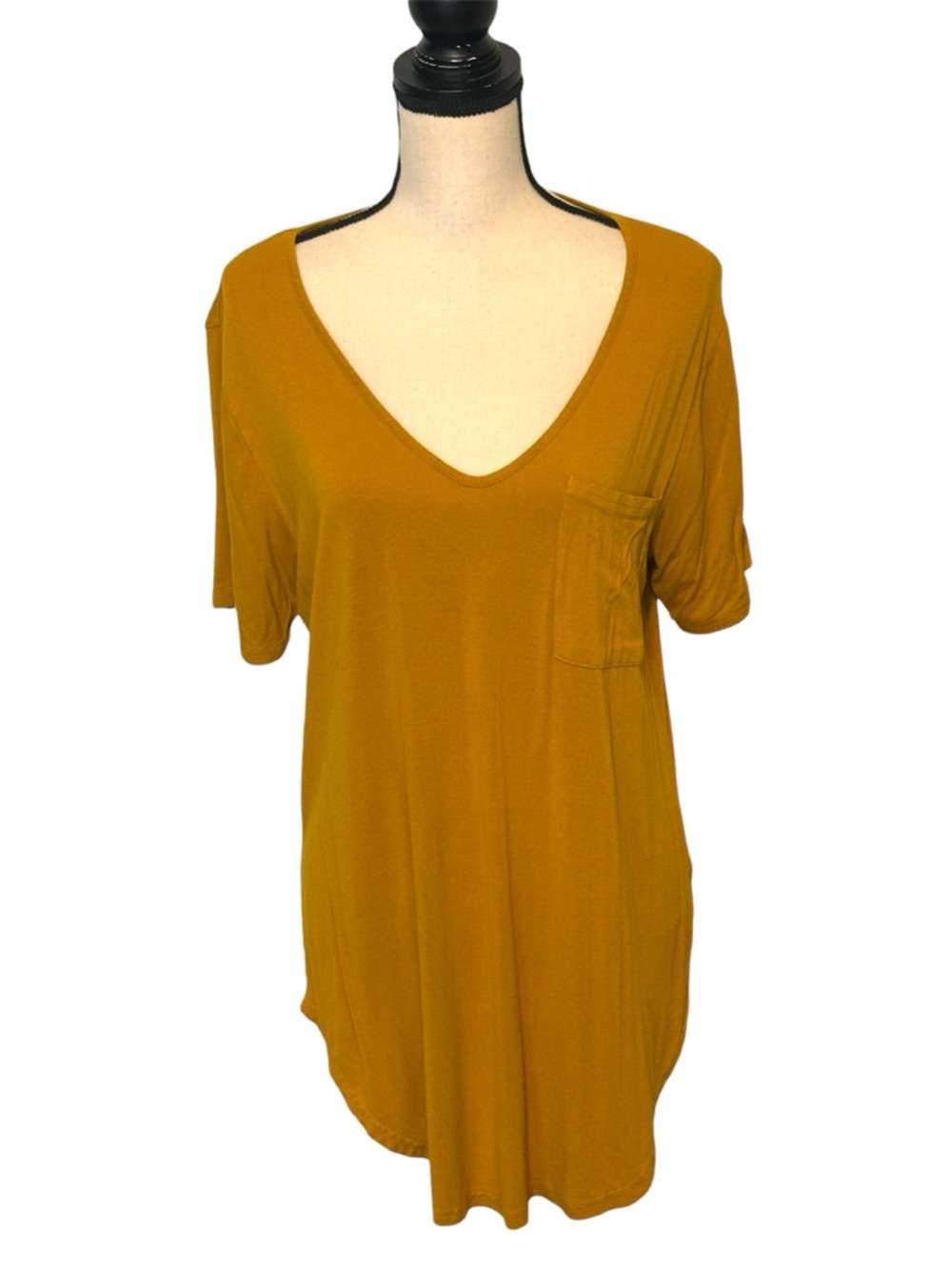 Allegrace Mustard Yellow V-Neck Tunic Top (Size Large)